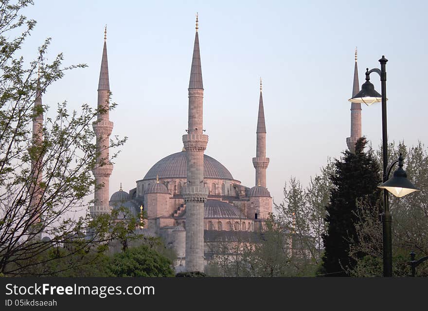 Blue Mosque at twilight. The Sultan Ahmed Mosque known as the Blue Mosque for the blue tiles adorning the walls of its interior. The Blue Mosque has become one of the greatest tourist attractions of Istanbul. Blue Mosque at twilight. The Sultan Ahmed Mosque known as the Blue Mosque for the blue tiles adorning the walls of its interior. The Blue Mosque has become one of the greatest tourist attractions of Istanbul.