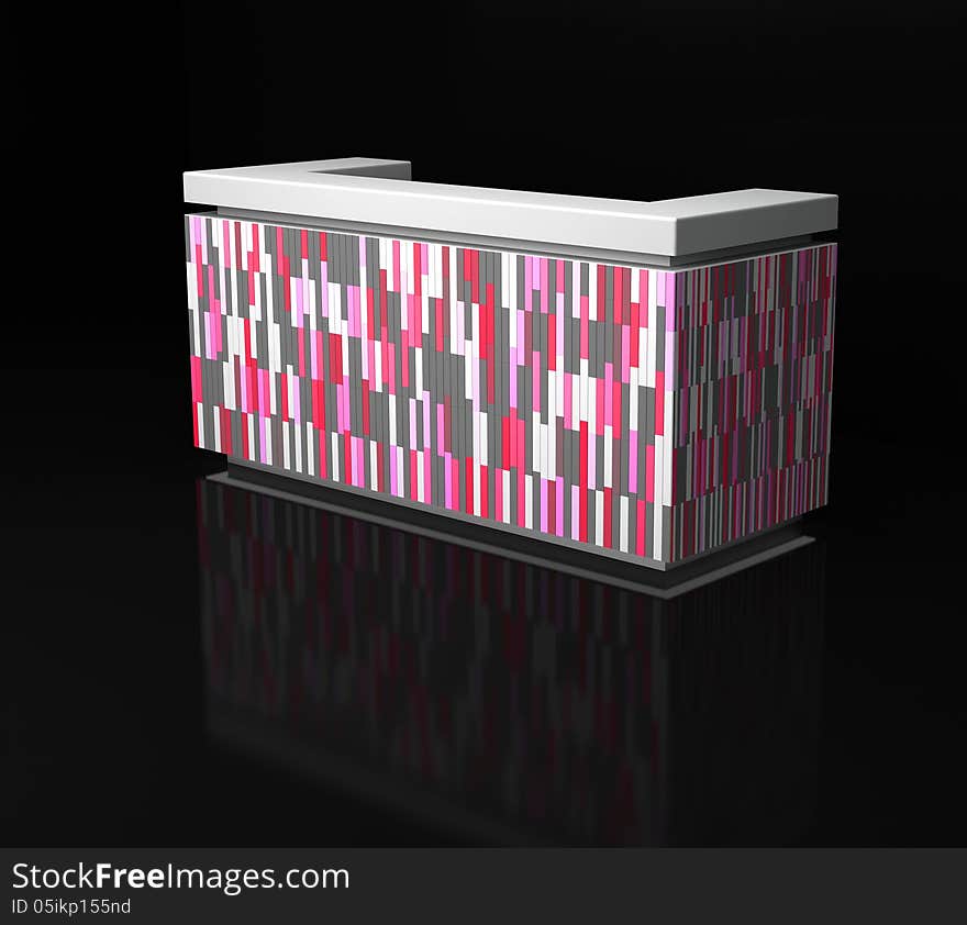 Colorful reception counter in abstract dark interior