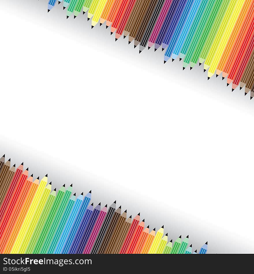 Colorful pencils in diagonal rows on background. This illustration contains pencil or crayon icons in spectrum of colors