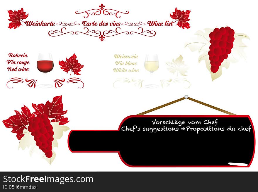 calligraphic design details for embellish a wine card (in German, French and English) - eps10 vector illustration. calligraphic design details for embellish a wine card (in German, French and English) - eps10 vector illustration