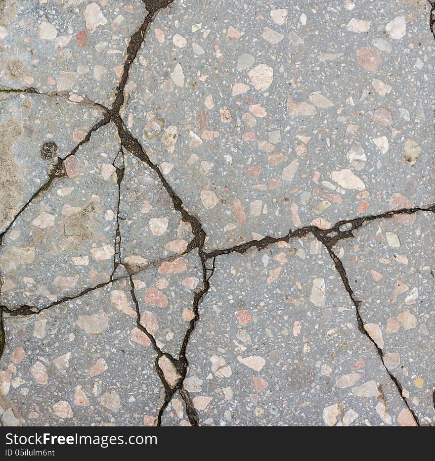 Deep cracks scratches in concrete