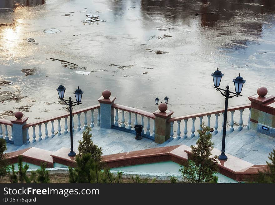 High water. Dvina river Vitebsk Belarus Spring 2013.