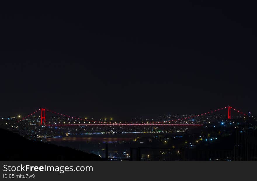 A nightscene from the Fatih Sultan Mehmet (Second Bosphorus) Bridge, Istanbul, Turkey. A nightscene from the Fatih Sultan Mehmet (Second Bosphorus) Bridge, Istanbul, Turkey