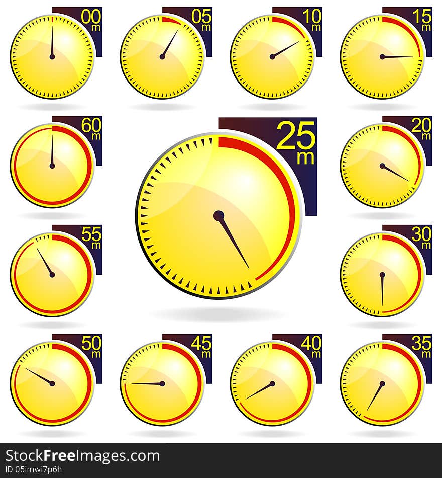 Stopwatch - Yellow Timers Set. Vector Illustration. This is file of EPS10 format.