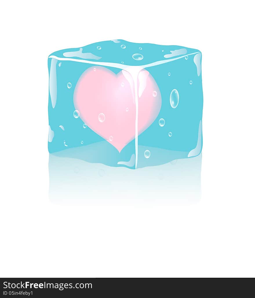 Frozen heart in ice cube