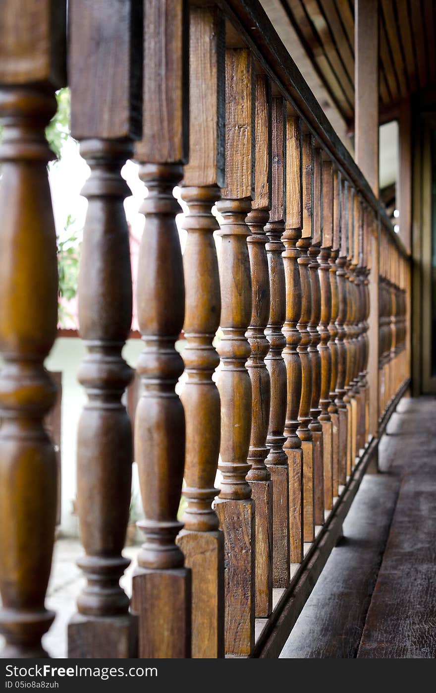 Wood balcony in thai wood home. Wood balcony in thai wood home