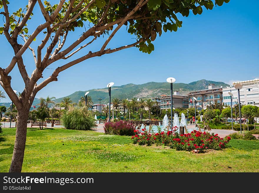 Park and hotels in Alanya, Turkey