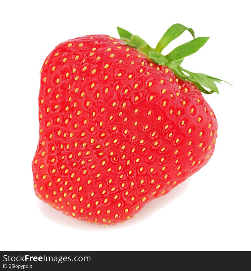 Red ripe strawberriy on white background. Closeup.