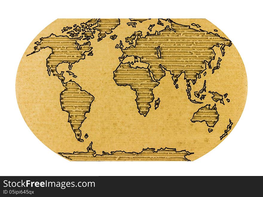 World map on corrugated cardboard