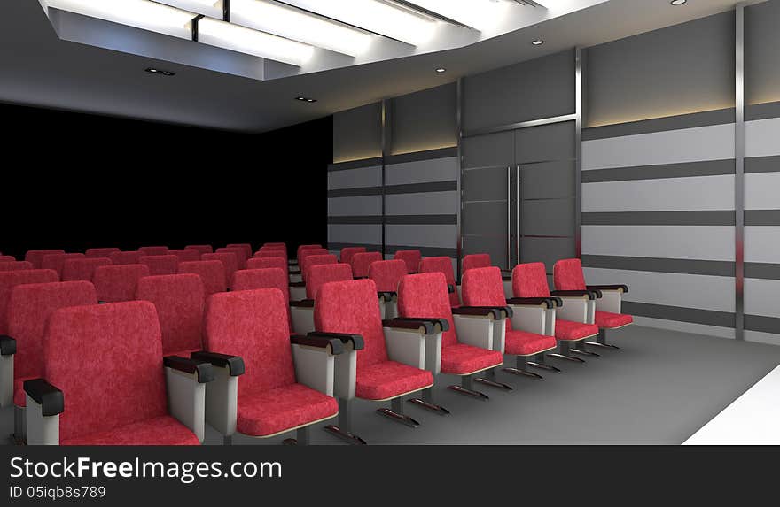 Large modern auditorium interior, high resolution 3d render. Large modern auditorium interior, high resolution 3d render