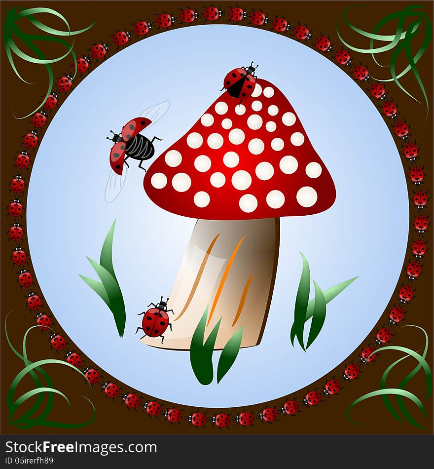 Ladybugs on Mushroom