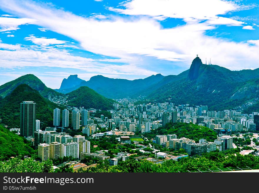 View of a city from the Sugarloaf mountain. View of a city from the Sugarloaf mountain.