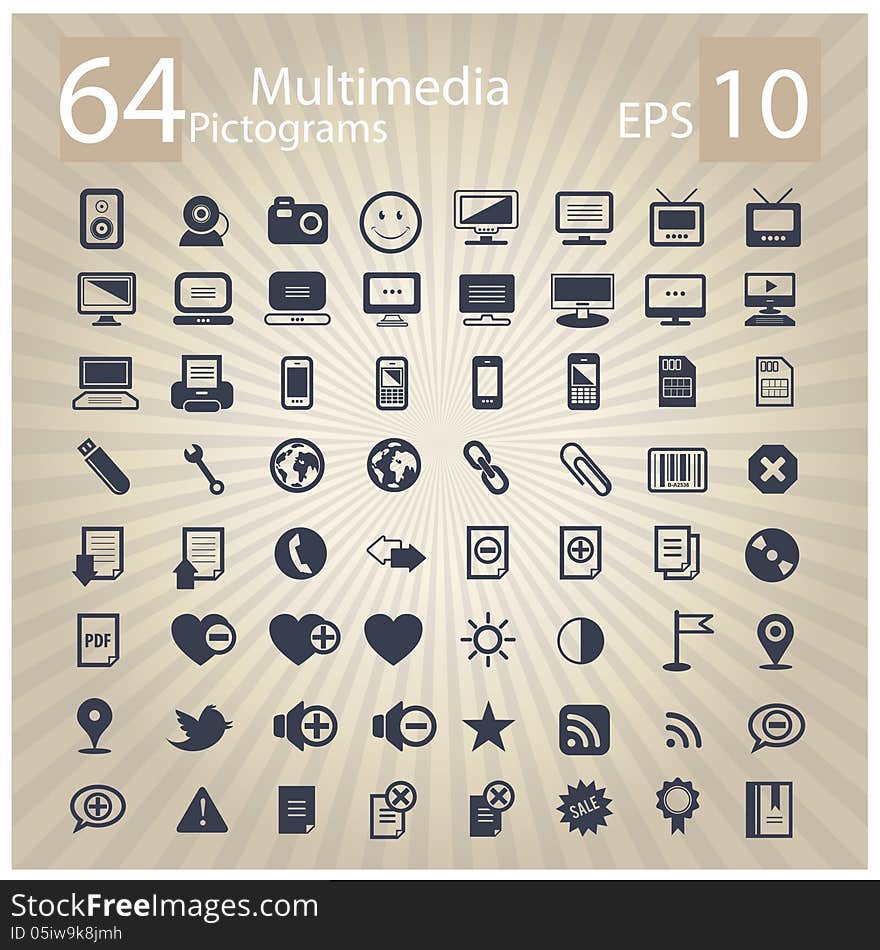 Technology multimedia symbols set. This is file of EPS10 format.