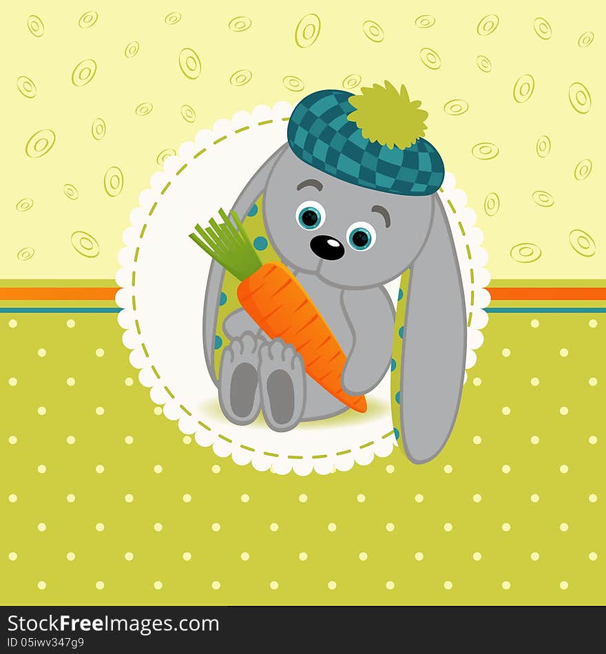 Vector illustration, little rabbit with carrots