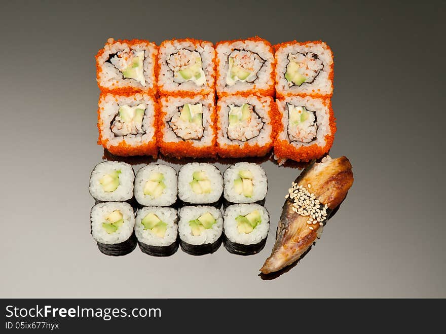 Japanese seafood sushi , roll set