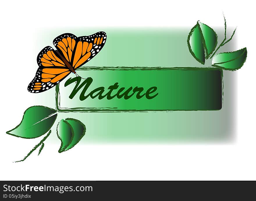 Nature tag with a butterfly and twigs