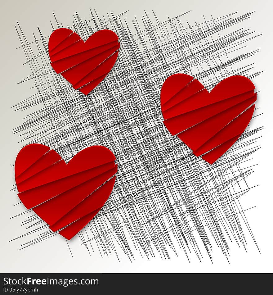 Red hearts on Striped background. Red hearts on Striped background