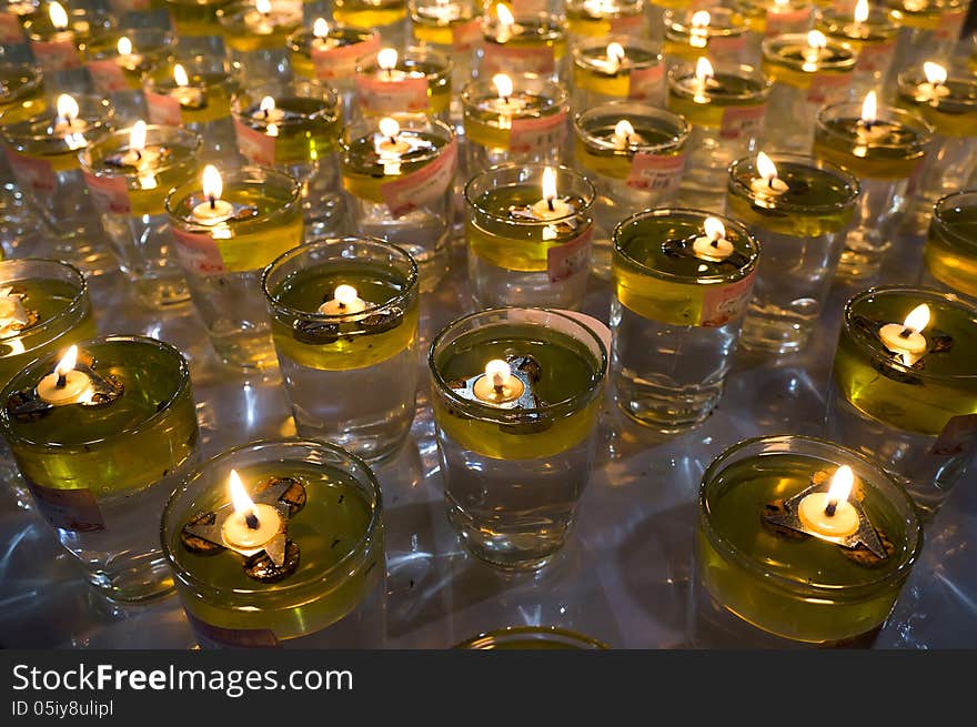 Oil lamp at Buddhist temple