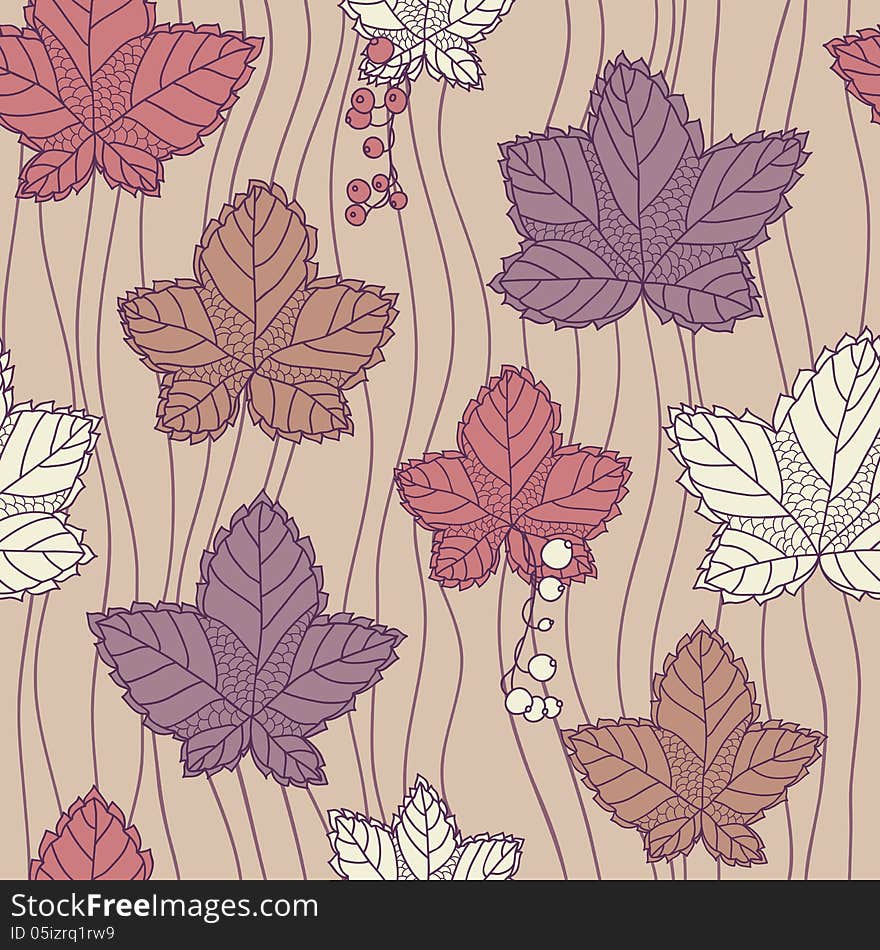 Seamless pattern with leaves and berries. Background in autumn colors.Seamless pattern can be used for wallpaper, pattern fills, web page background,surface textures.