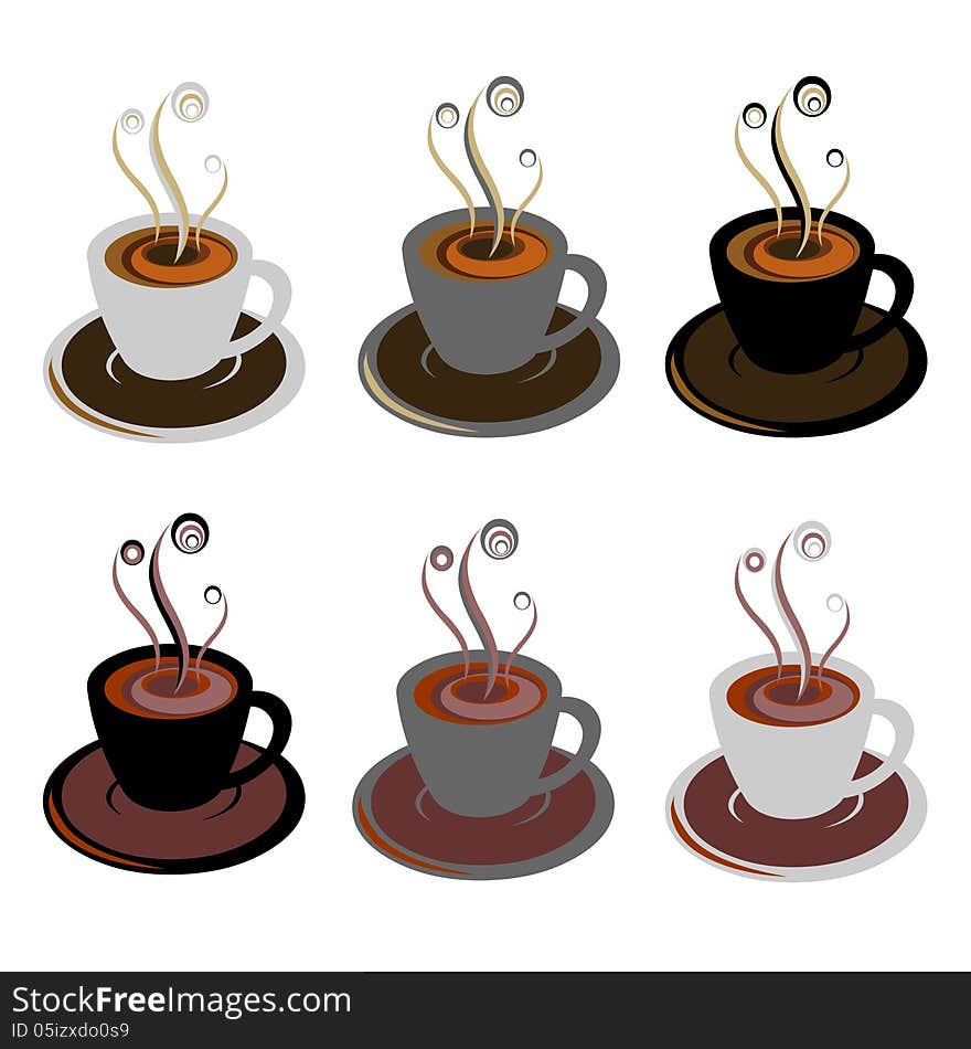 Abstract illustration of coffee cups on grey background.