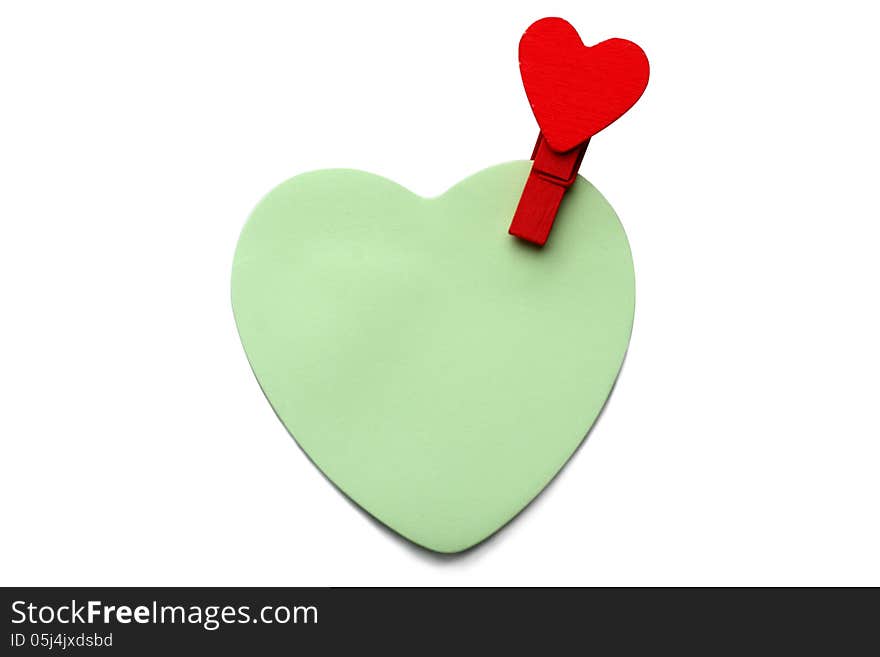 Heart shape memo with wooden heart shape clip.