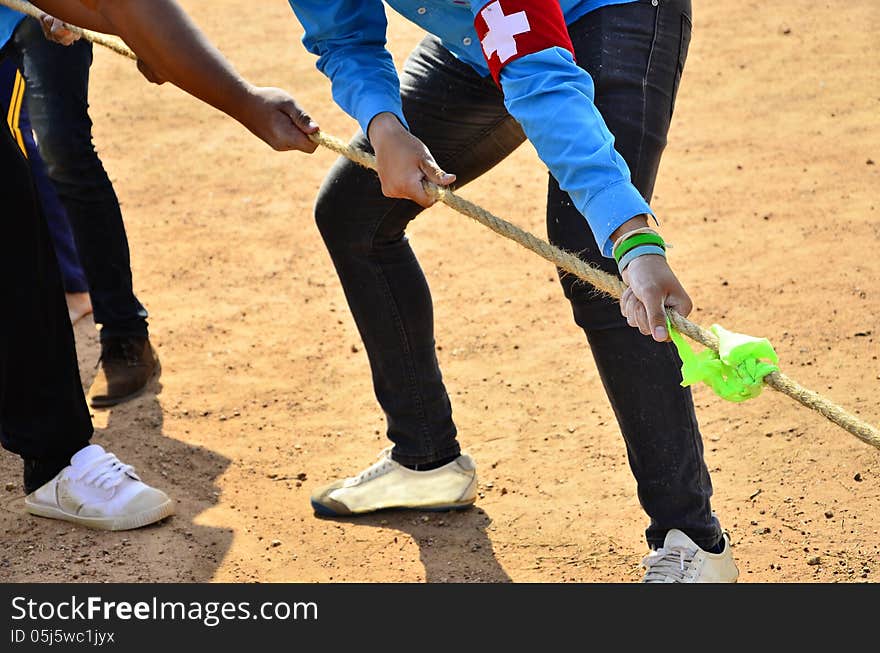 Tug-of-war in the school.