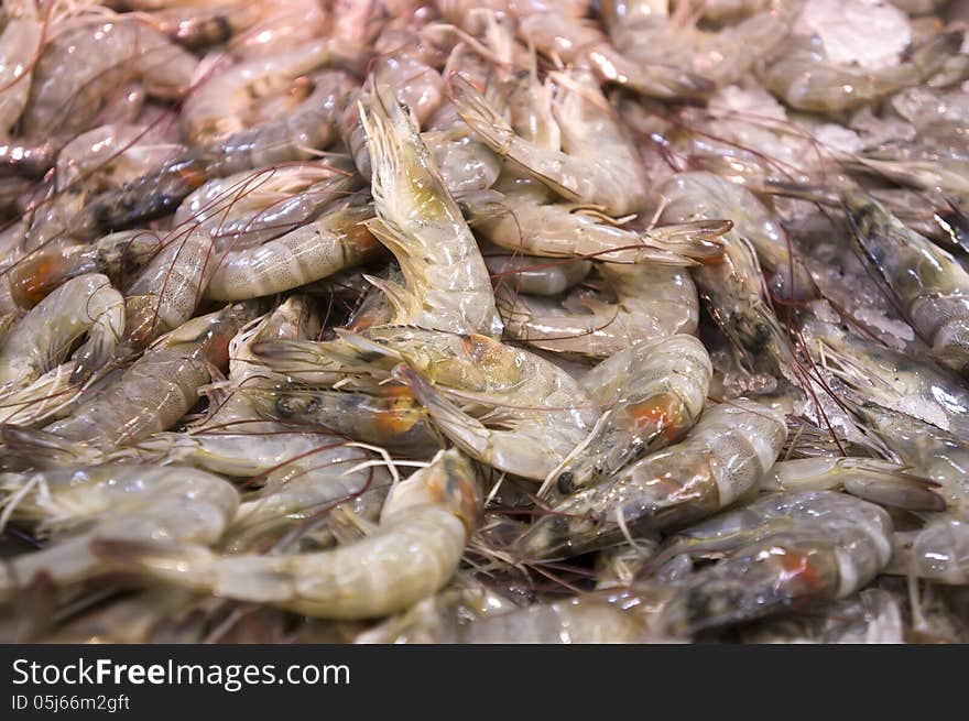 A Pile of fresh prawn in the market. A Pile of fresh prawn in the market