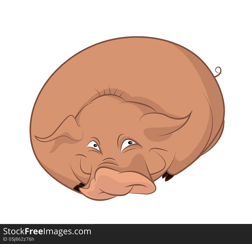 Vector image of big cartoon funny pig