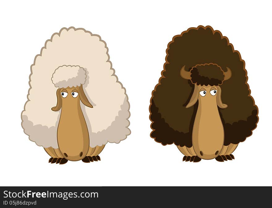 Vector image of two cartoon funny sheep