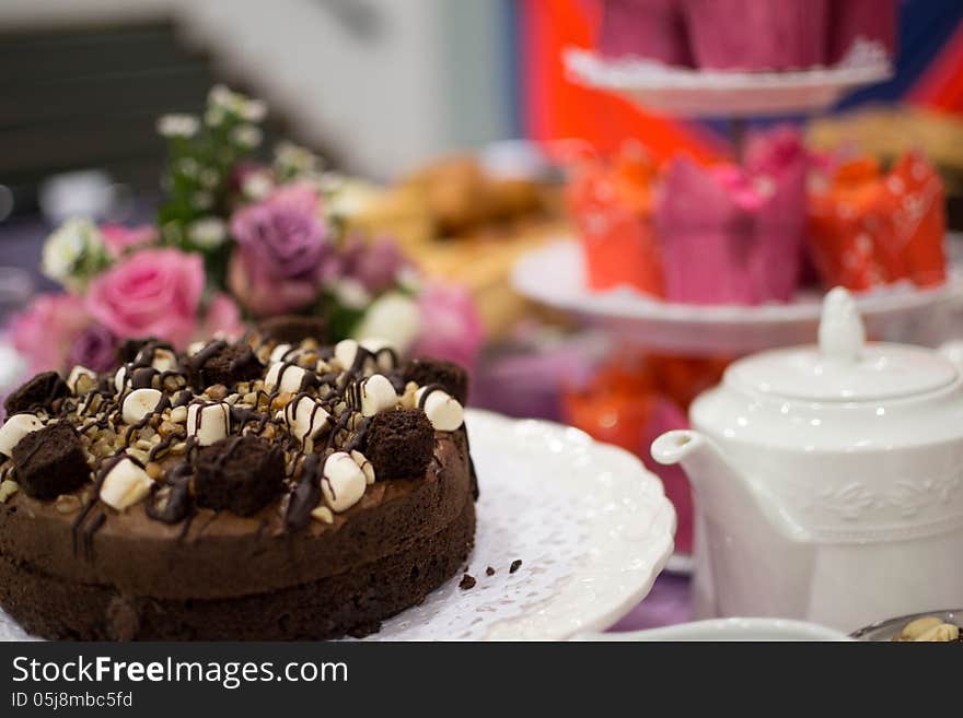 Chocolate cake display