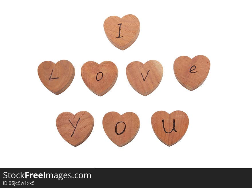 Wooden heart shape blocks with I love you text