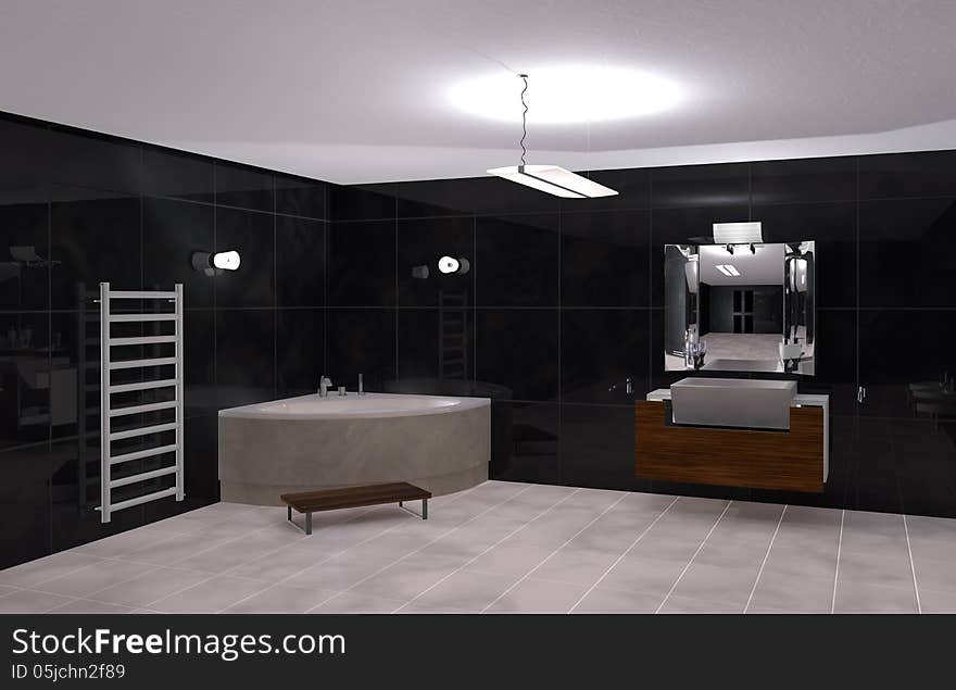 Illustration modern bathroom in Black and White