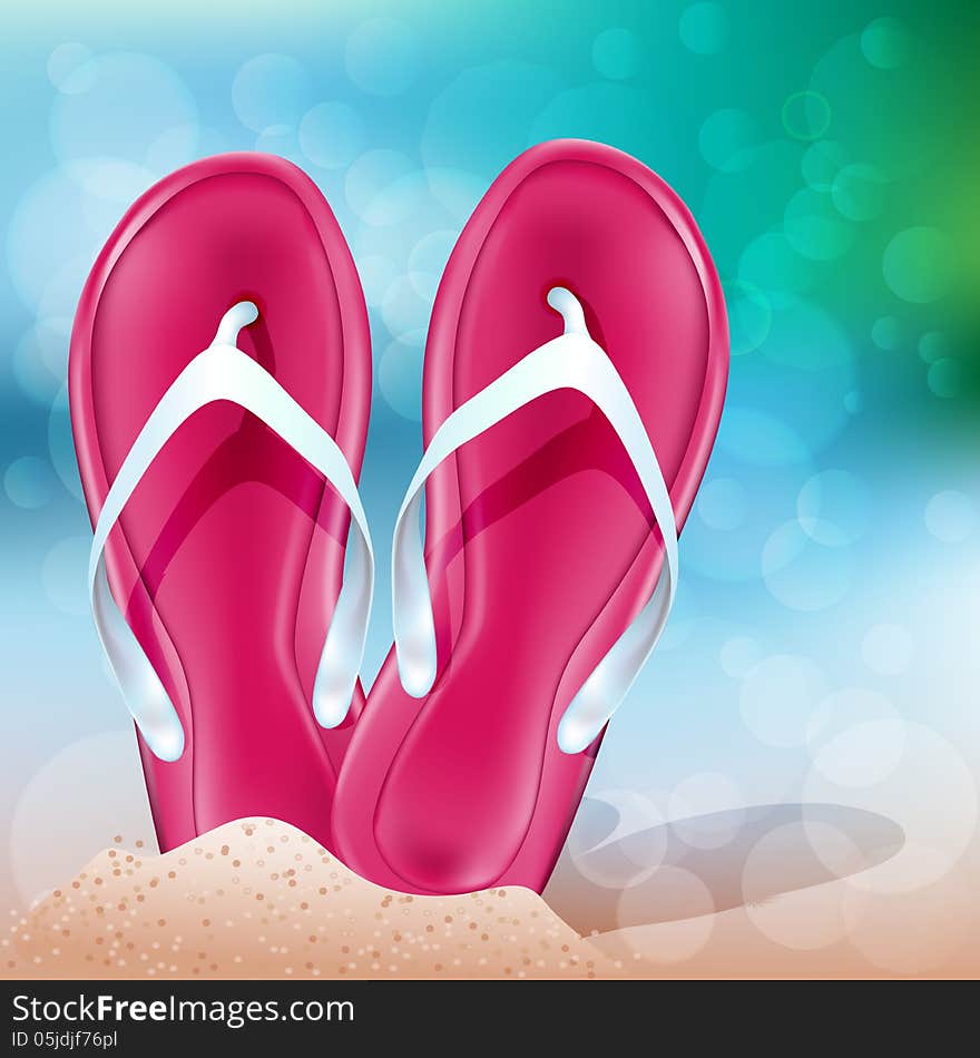 Flip-flops on the beach. Vector illustration. Flip-flops on the beach. Vector illustration.