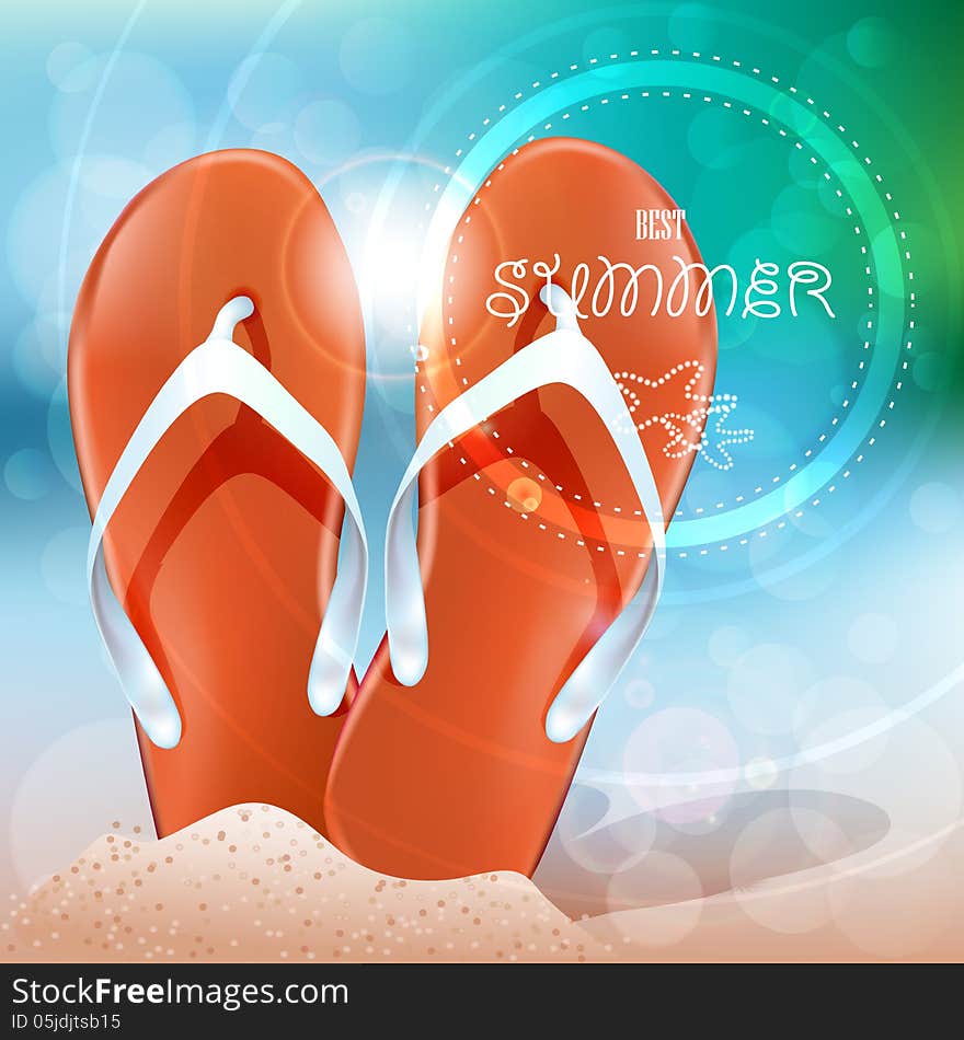 Flip-flops on the beach. Vector illustration. Flip-flops on the beach. Vector illustration.