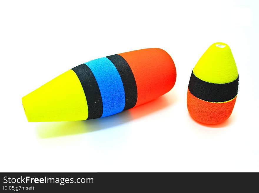 Fishing floats on a white background.