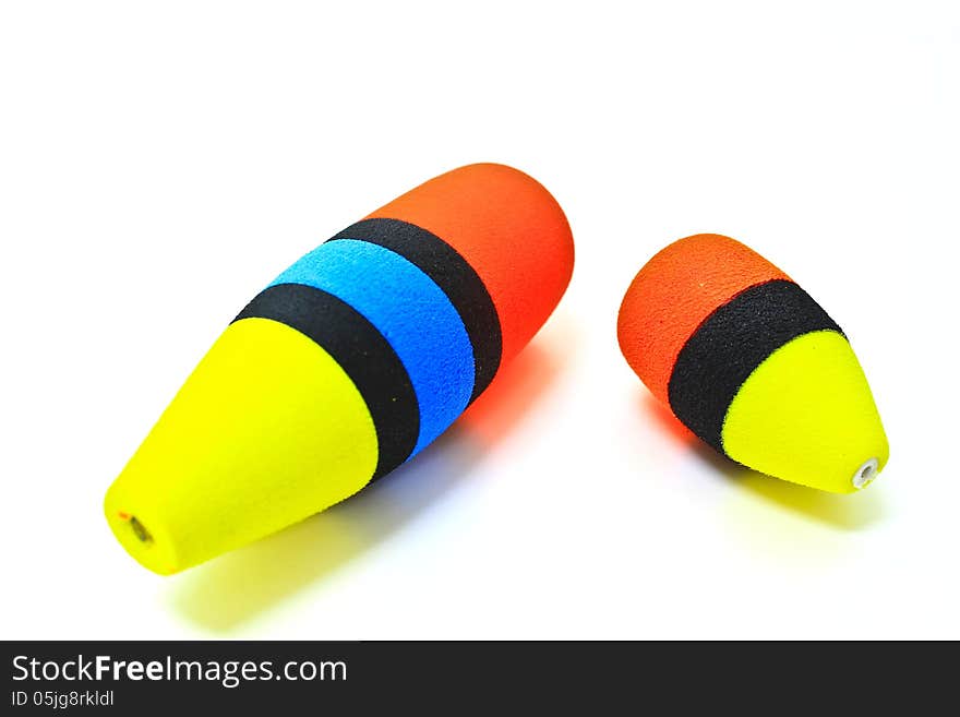 Fishing floats on a white background.