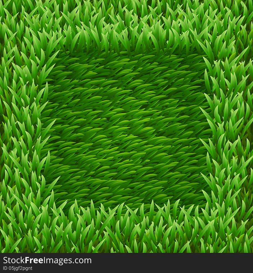 Square on green grass texture. Vector background.