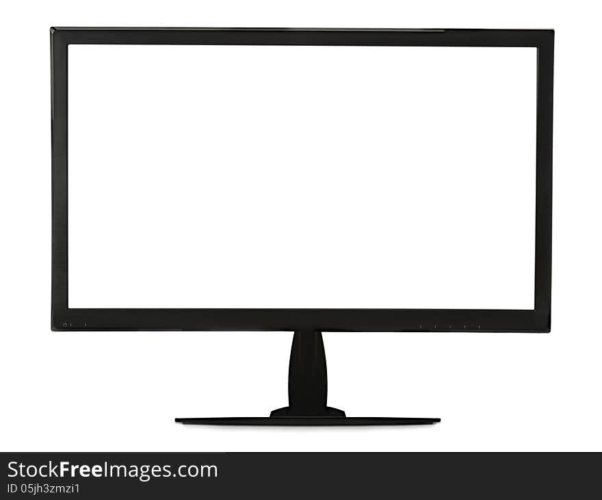 Black lcd monitor isolated on white background.