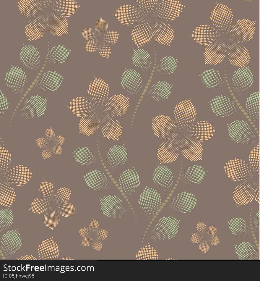 Vector halftone seamless floral pattern