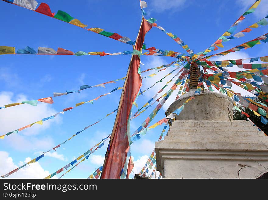 Tibetan prayer flags in different colors