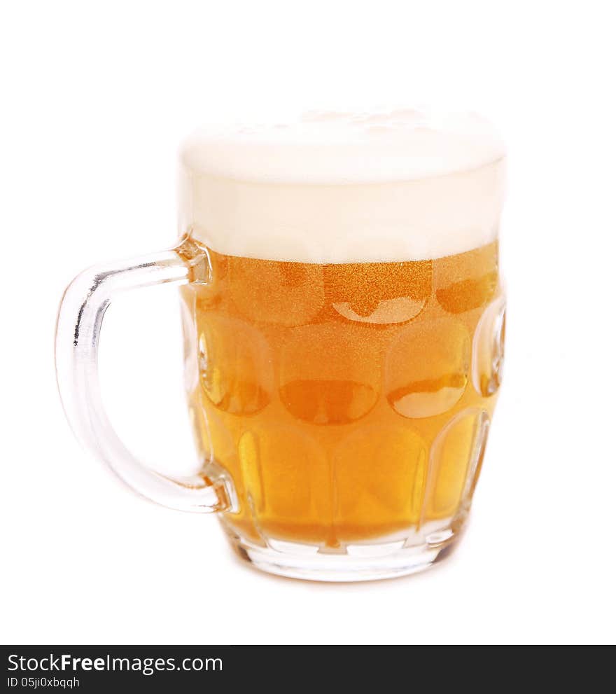 Mug Fresh Beer With Cap Of Foam Isolated