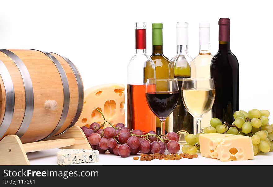 Bottles And Glasses Of Wine With Fruits