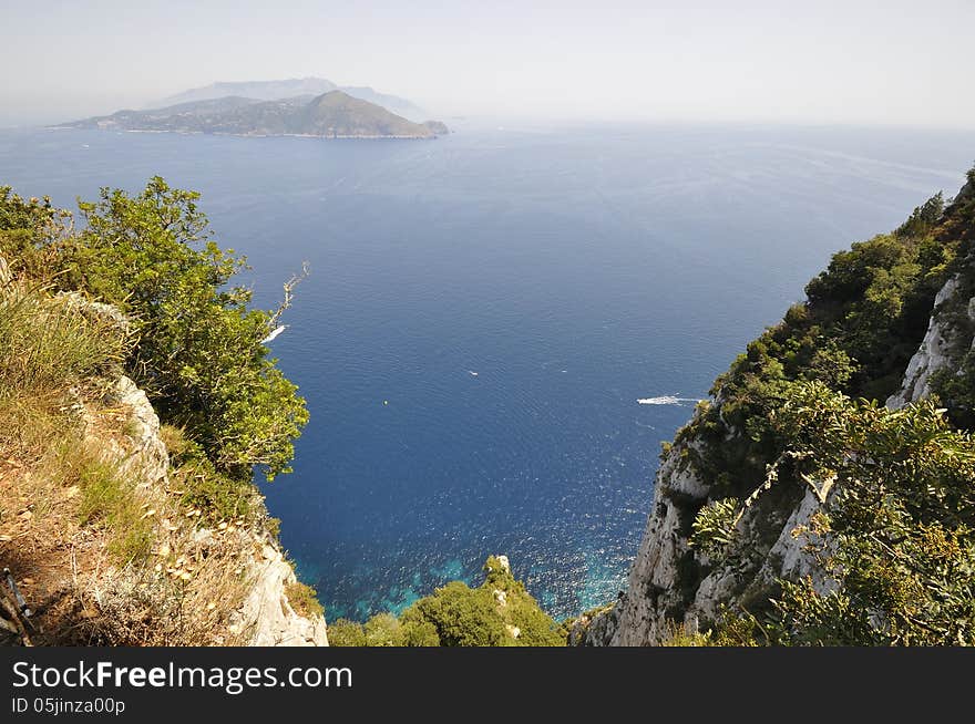 View down toward Sorrento from Tiberius' Villa Jovis, Capri. View down toward Sorrento from Tiberius' Villa Jovis, Capri