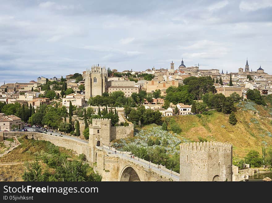 Old town of Toledo, beside the Tagus River, former capital city of Spain. Old town of Toledo, beside the Tagus River, former capital city of Spain