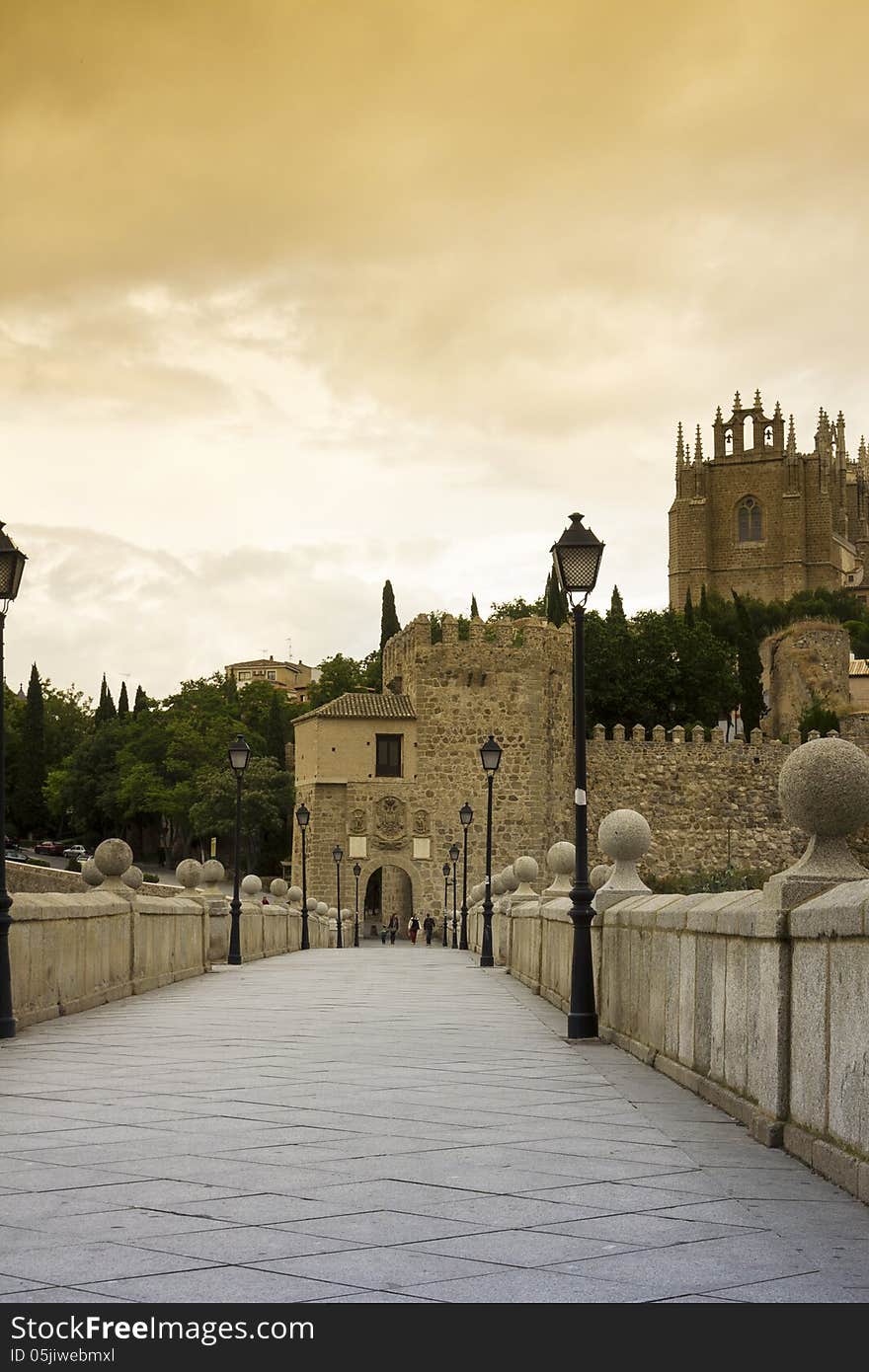 Bridge in old town of Toledo, beside the Tagus River, former capital city of Spain. Bridge in old town of Toledo, beside the Tagus River, former capital city of Spain