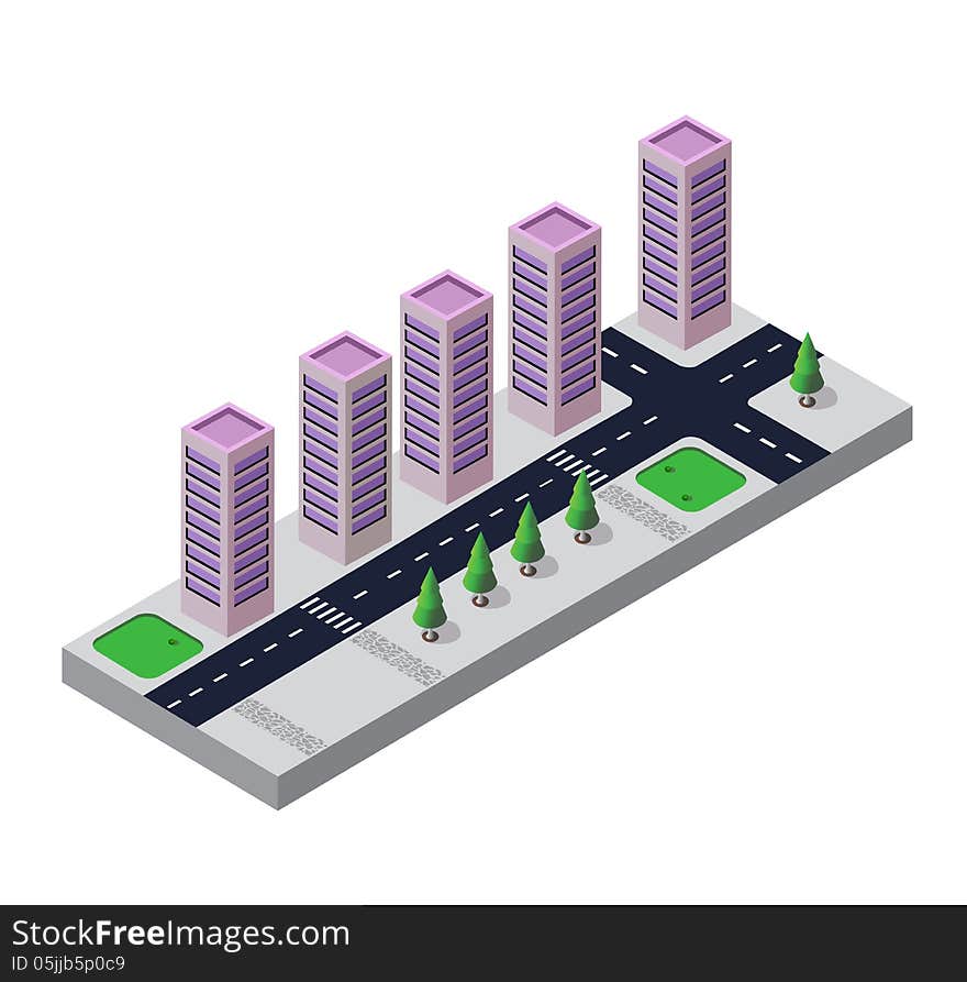 Isometric view of the urban area on the white background