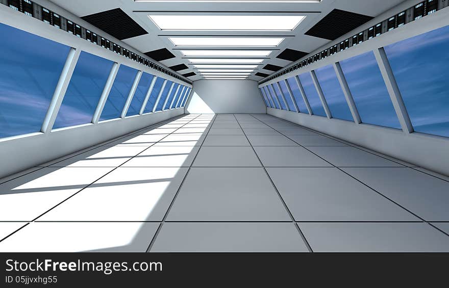 3D Design. Futuristic and modern architecture and corridor. 3D Design. Futuristic and modern architecture and corridor