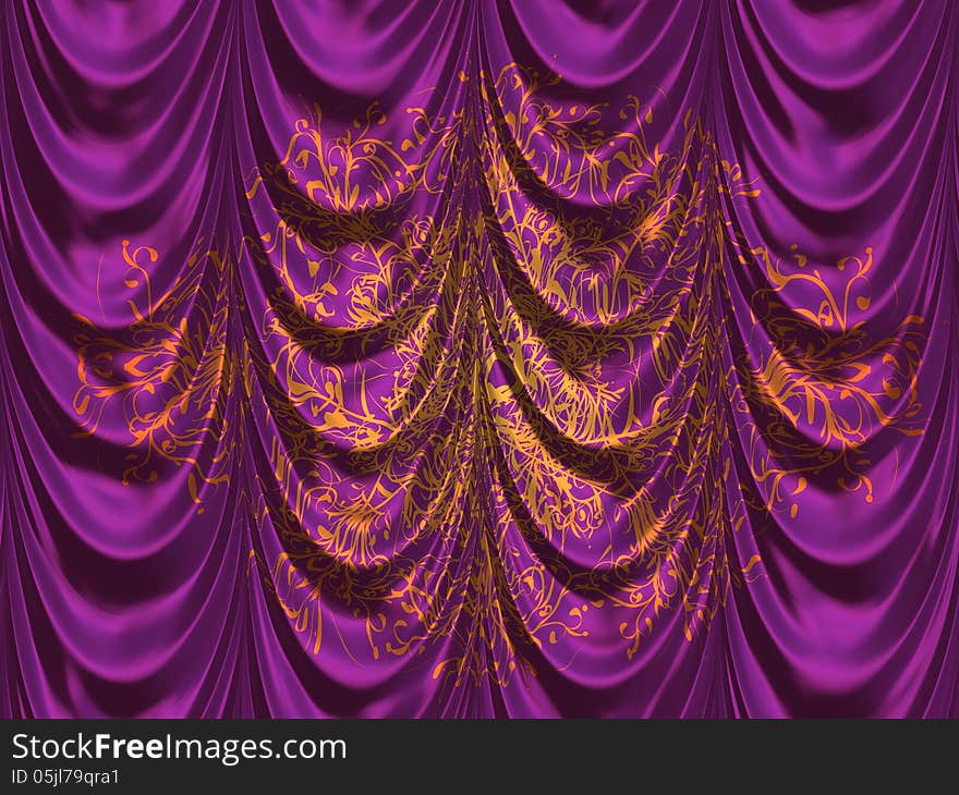 Vintage purple satin curtains with pattern background. Vintage purple satin curtains with pattern background.
