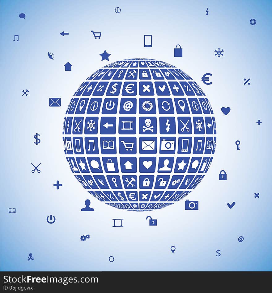 Ball with mobile phone and business icons