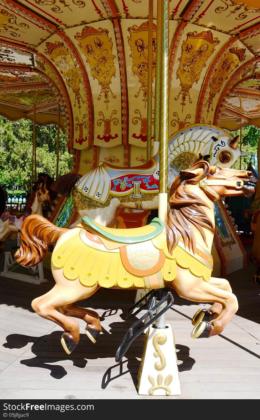 A Colourful Carousel Horse on a Fun Fair Ride